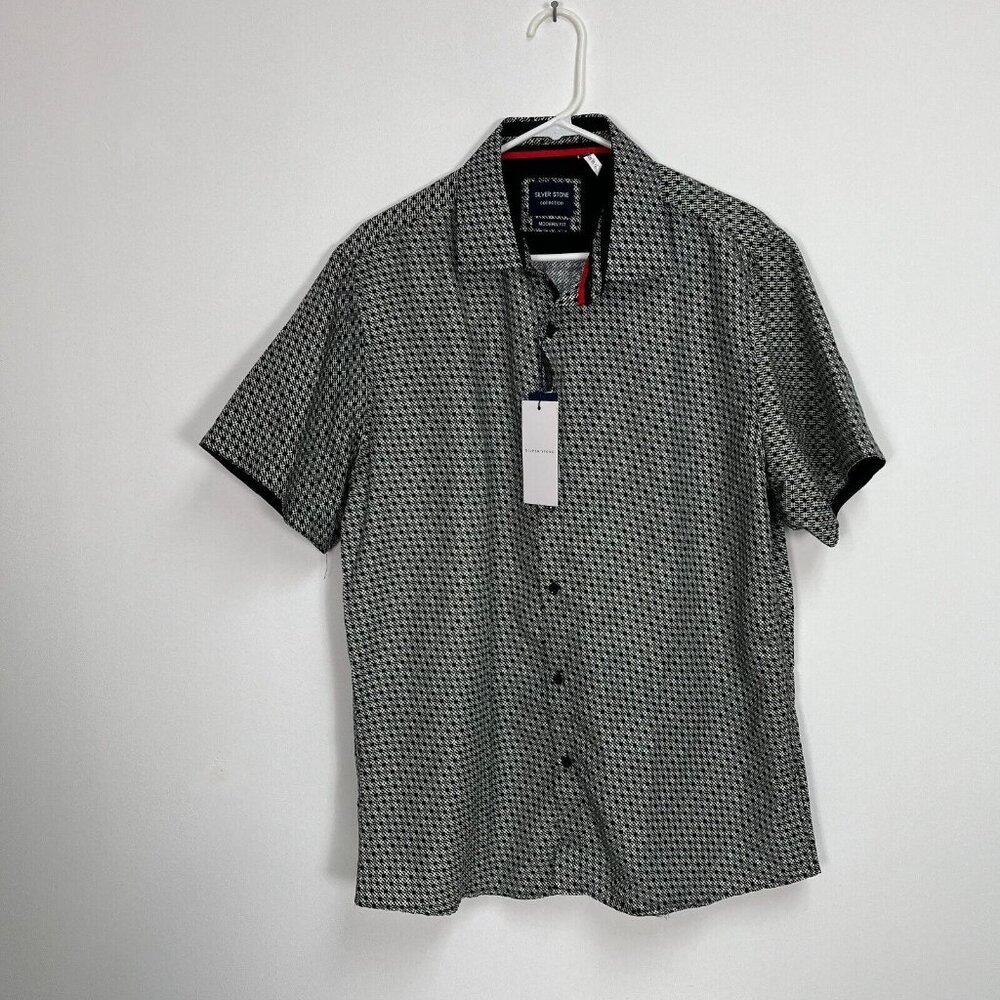 Silver Stone Mens Modern Fit Geo Collection Shirt XL Short Sleeve Black New$129